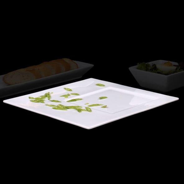 TR 308 PLATZTELLER Square plate ''Rondo'' with large cuboid