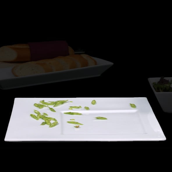 TR 308 PLATZTELLER Square plate ''Rondo'' with large cuboid